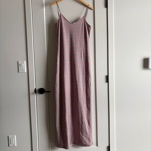 100% Cotton American Apparel Y2K Maxi Dress | Red White Navy Stripes